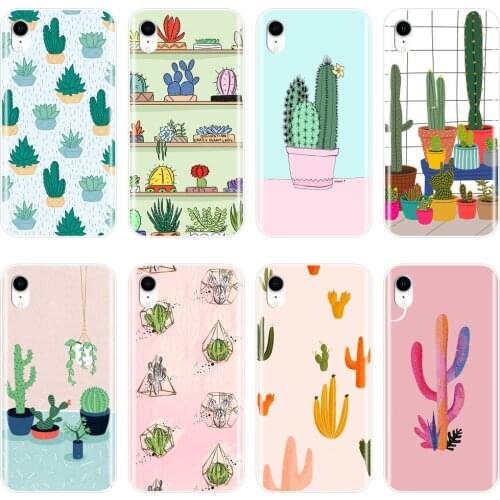 Back Cover For Apple iPhone X XR XS MAX 8 7 6S 6 S Cactus Green Plants Pink Silicone Soft Phone Case For iPhone 8 7 6S 6 S Plus