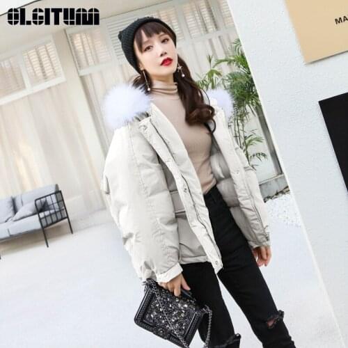 Female New Chic Fashion S-XL Thick Winter Jacket Fur Collar 2020 Hooded Zipper Short Loose Coat with Pocket Warm Mujer Casaco