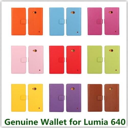 1PCS Fashion Red Genuine Leather Slot Stand Pouch Folding Wallet Purse Case for Microsoft Lumia 640 ID Card Holder Phone Bag