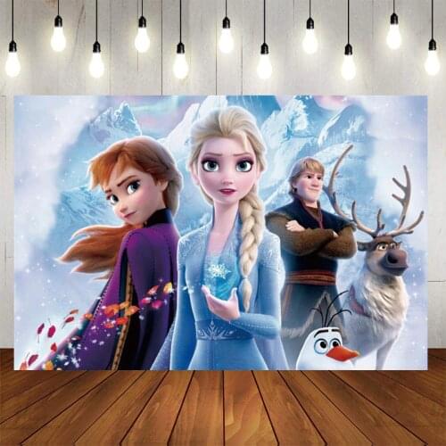 125x80cm Frozen 2 Party Backdrops Curtain Photo Booth Backdrop Cloth Childrens Birthday Party Wall Decorations Backdrop Stand