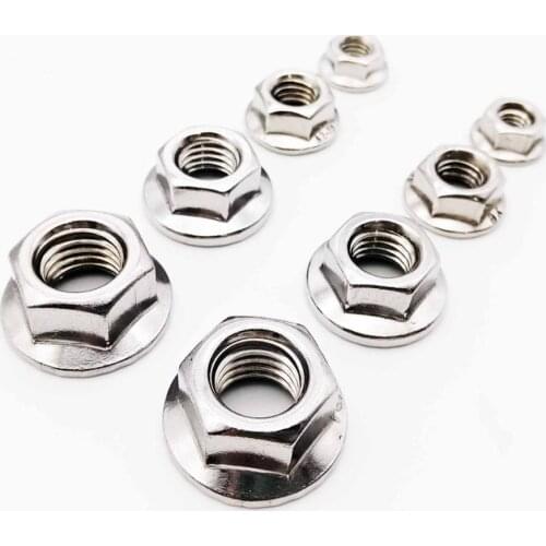 2/5/10/25pcs M3 M4 M5 M6 M8 M10 M12 High Quality Stainless Steel Hexagon Hex Head Serrated Spinlock Flange Nut Lock Nut DIN6923