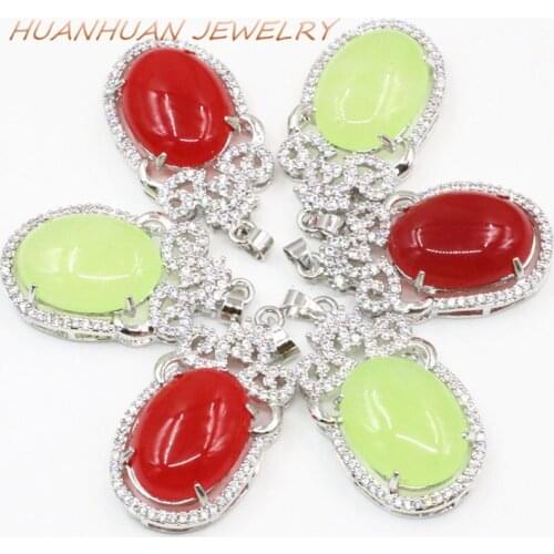 20x35mm Stone Pendant Necklace Chain For Women Natural Stones Jades Drop Pendants Zircon Inlay Stainless Steel Jewelry B3366