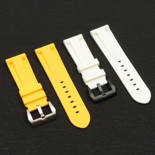 24mm 26mm Yellow White Silicone Rubber Watchband replacement For Panerai watch Strap Pin buckle Waterproof Watch accessories