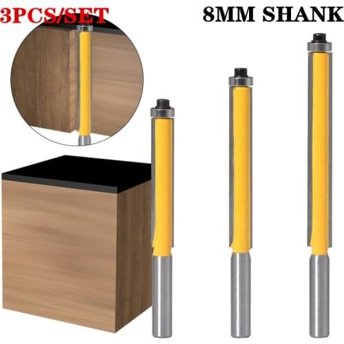 3pcs 8mm Shank Long Straight Pattern Wood Router Bit Woodworking Milling Cutter Tool For Power