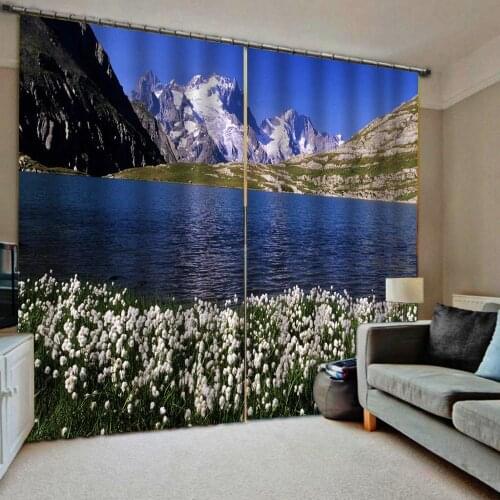 3D Curtain Luxury Blackout Window Curtain Living Room blue lake fashion flower lily curtains