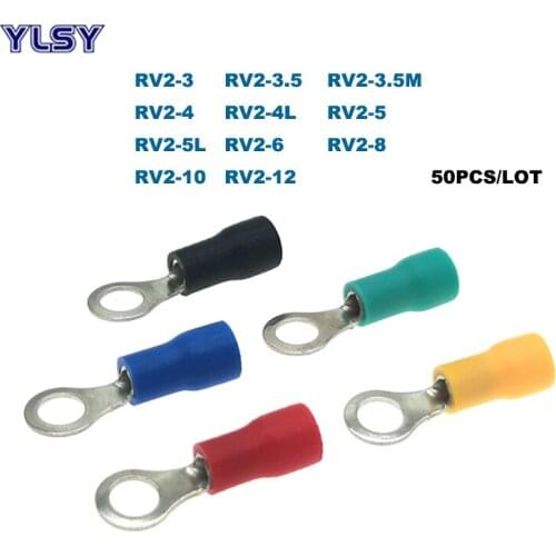 50Pcs Ring Insulated Crimp Terminals Electrical Wire Connector RV2-3/4/5/6/8/10/12 Ferrules Cable 1.5-2.5mm2 16-14AWG 27A