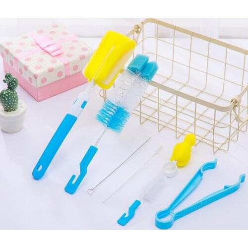 TUSUNNY 7Pcs/set Bottle Sponge Cleaning Brush Tools Straw Brush Set Baby Milk Bottle Bottle Plastic Brush Feeding Sponge Set