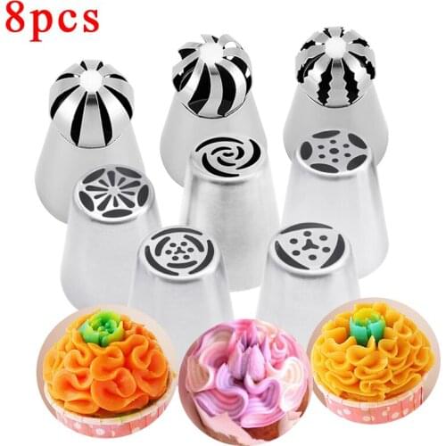 8PCS Cupcake Stainless Steel Sphere Ball Shape Icing Piping Nozzles Pastry Cream Tips Flower Torch Pastry Tube Decoration Tools
