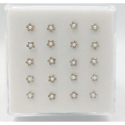 925 Sterling Silver Nose Stud Fashion Flower Shape Crystal Naso Pin Piercing Nariz Jewelry 20Pcs/Pack