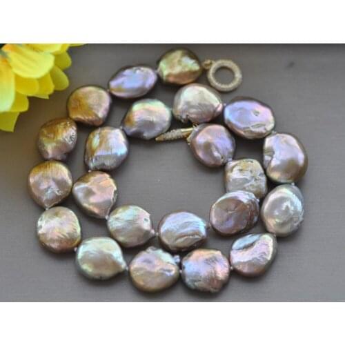 MCT·STAR Z10274 19" 21mm Peacock-Lavender Baroque Coin Keshi Pearl Necklace CZ