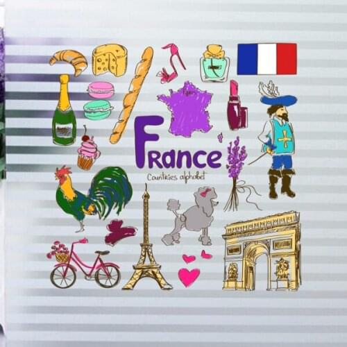 France Colorful Illustration Travel The Word Landmark Wall Sticker Wedding Decor Vinyl Waterproof Wall Sticker Wallpaper Decal
