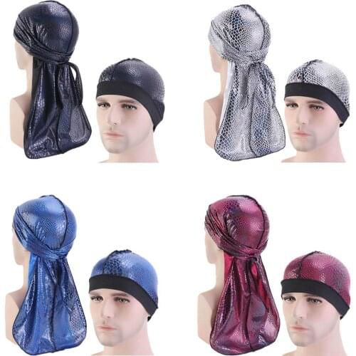 2PCS Unisex Durags Hip Hop Bandana Hijab+Bonnet Pirate Cap Du Doo Rag Wigs Headbands Turban Headwear Long Tail Hair Accessories