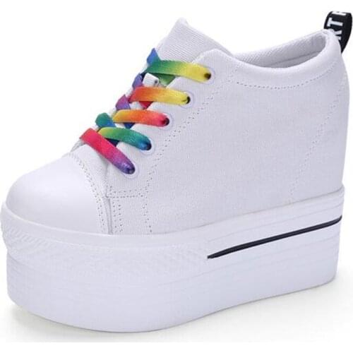 Wedges Canvas Shoes Woman Platform Vulcanized Shoes Hidden Heel Height Increasing Casual Shoes female chaussure femme