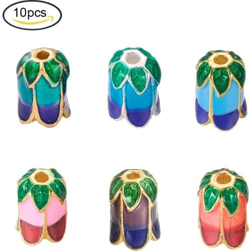 10pcs 5-Petal Enamel Alloy Flower Bead Caps End Caps For DIY Jewelry Making Accessories Handmade Necklace,11x8mm, Hole: 2mm