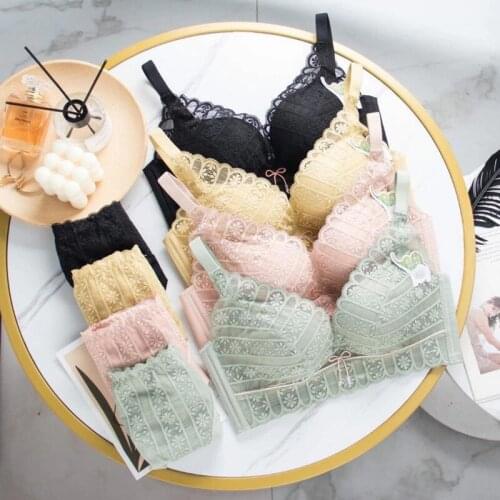 Wasteheart Women Fashion Wireless Lace Padded Bra Bralette Cotton Panties Push Up Bra Sets Sexy Lingerie Sets Underwear A B