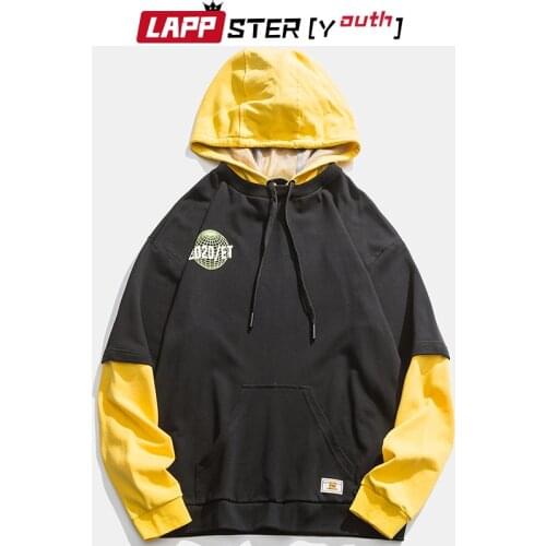 LAPPSTER-Youth Fake Two Pieces Oversized Hoodies 2020 Pullovers Men Streetwear Cotton Sweatshirt Harajuku Hip Hop Kpop Clothing