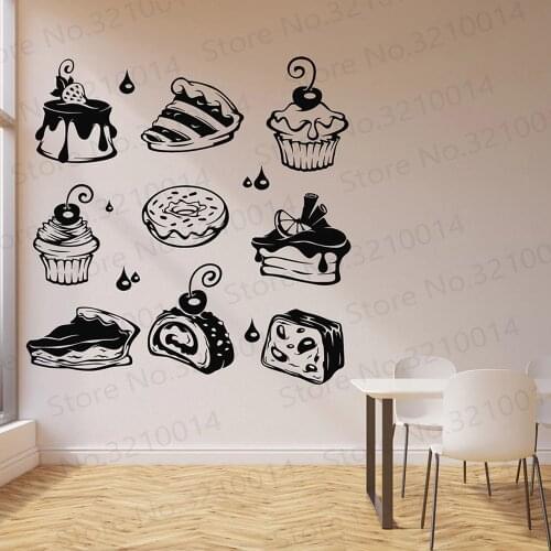 Sweet Cake Wall Decal Muffin Cupcake Pie Dessert Bakery Baking Interior Decor Vinyl Window Door Stickers Delicious Mural PW357
