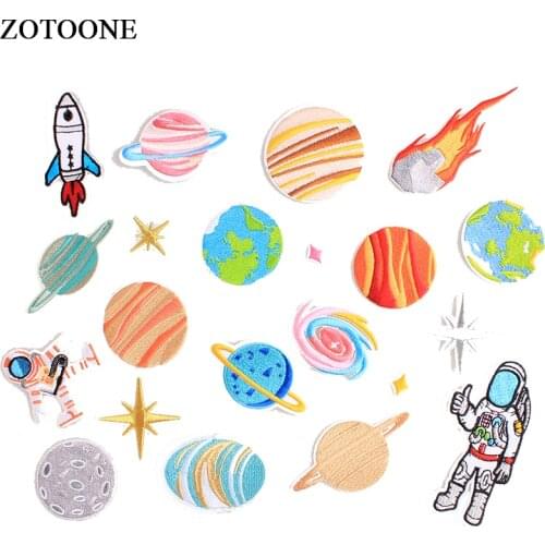 ZOTOONE Iron On Space Patches For Clothes Backpack Diy Applique Embroidered Star Planet Astronaut Patch Stickers Decoration E