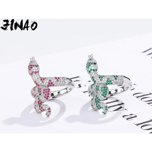 JINAO NEW HIP HOP AAA+ CZ plated High Quality Iced Out Charm Chromatic Colour Serpentine Men and Woman Ring Jewelry