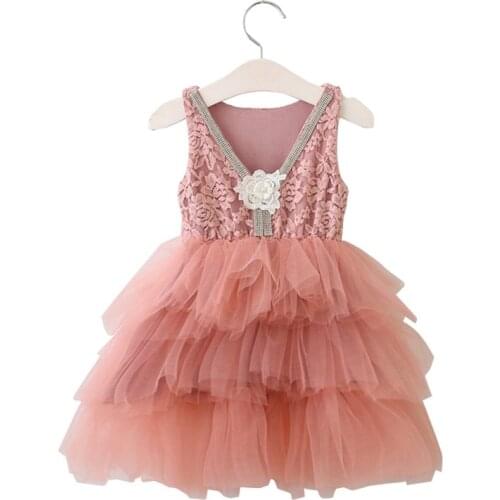 Little Girls Floral V-Neck Princess Dress Kids Sleeveless Flower Tulle Puffy Ball Gown Girl Summer Birthday Party Casual Dresses