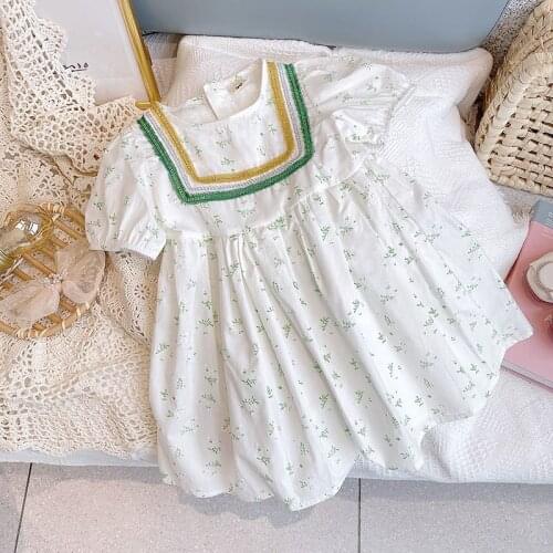 Girls casual dress 2021 summer girl floral fashion princess dresses childrens toddler short-sleeved cotton birthday costume