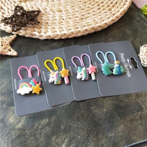 2PCS Cartoon Cute Rainbow Horsehead Princess Headwear Kids Elastic Hair Bands Children Ropes Girls Accessories Baby Headdress