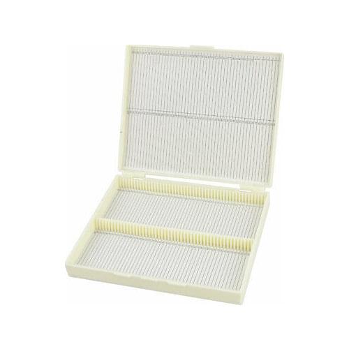 Rectangular Microscope Glass Case Slide Box Beige w Lid for 100 Slides