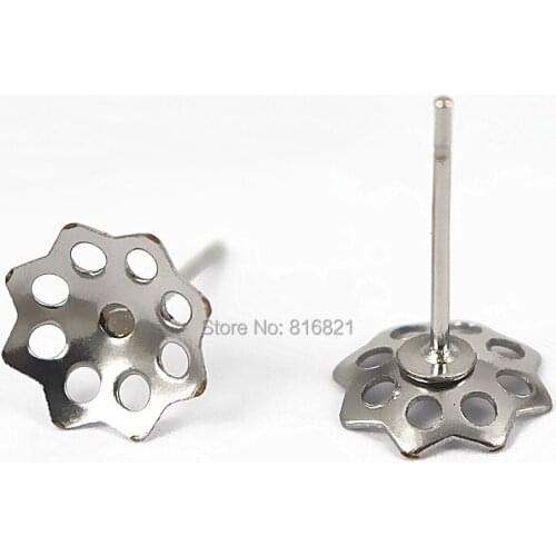 Stainless Steel Stud Earrings Findings 6mm 8mm 9mm Flower Caps Bezel Resin Cabochons Bases Earrings post Settings DIY