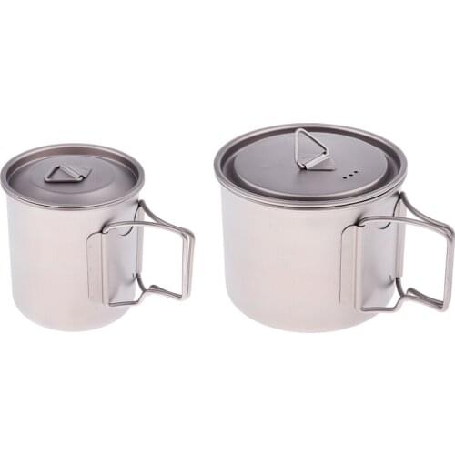 420ml/550ml Titanium Portable Outdoor Picnic Camping Cup Bowl Cooking Pot Folding Handle Backpacking Travel Coffee Mug