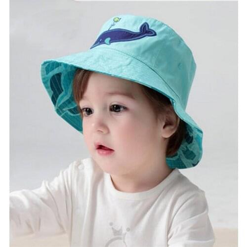 TOU-- Free Shipping Baby Lovely Shark Sunhat Kids Fashion Cotton Visor Baby Boy 's Fashion Knitted Reversible Hat Bucket Cap 1pc