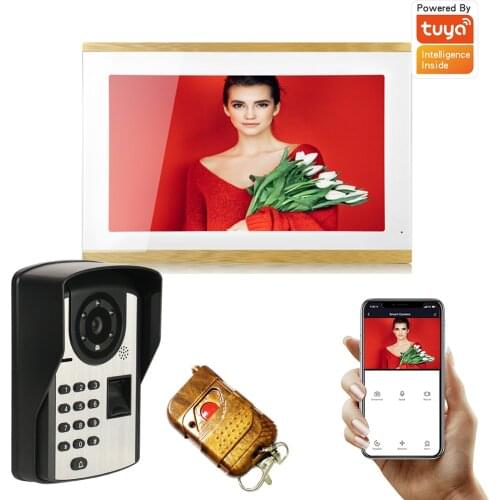 1 Monitors 10 inch Record Wifi Wired Fingerprint password Video Door Phone Doorbell Intercom System with Wired 1080P camera