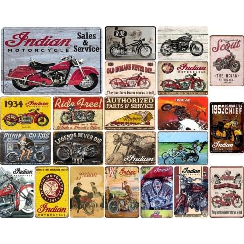 Vintage Metal Poster of Indian Motorcycle Sales & Service Ride Free Legend Never Die for Bar Pub Decoration Tin Plate Sign Retro