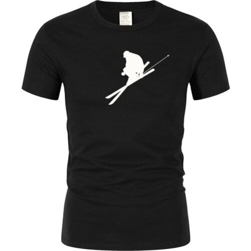 Fun print skiing fun creative T-shirt short sleeve round neck mens casual classic unique fashion