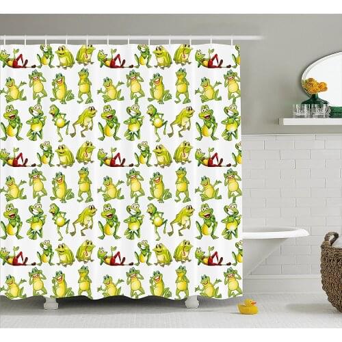 Nursery Shower Curtain Frogs in Different Positions Funny Happy Cute Expressions Faces Toads Cartoon Home Decor Bath Curtains
