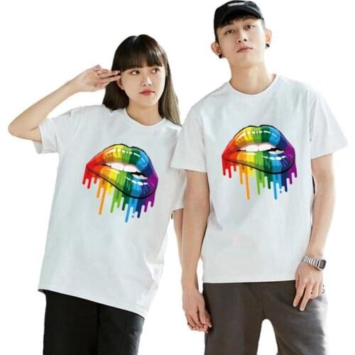 Rainbow Lip Graphic Printed T-shirts for Women Summer Fashion Short Sleeve Casual Tee Femme Vogue Cotton Tops Camisetas