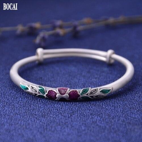 BOCAI New 2021 Trend 100% s999 Pure Silver Antique Cloisonne Enamel Handmade Filigree Ethnic Style Woman Bracelet