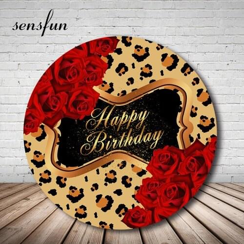 Sensfun Red Rose Flowers Leopard Pattern Round Circle Backdrop For Adult Lady Woman Photography Background Custom Plinth Covers