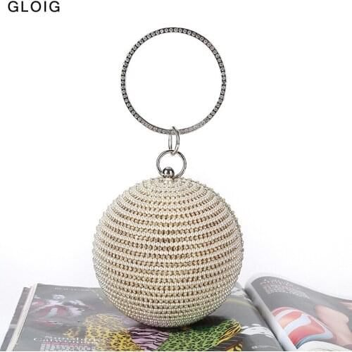 Ball Shaped Women Clutch Diamonds Pearl Handbags With Chain Shoulder Pearl Party Wedding Evening Bags For Lady Purse