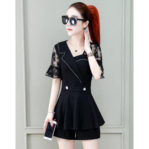 Summer Outfits For Women 2021 New Fashion Style Korean Version Womens Shorts And Top Set Lace Short Sleeves Two Piece Tracksuits