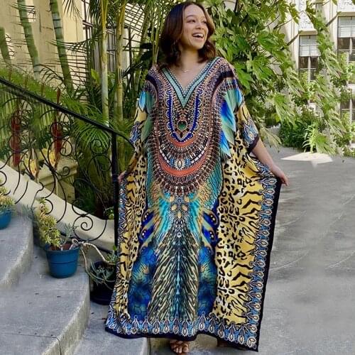 Womens Dress Plus size Cover-ups Print Sexy Tunic for Beach Kaftan Swimsuit Cover up Pareos de Playa Mujer Bikini Cover up