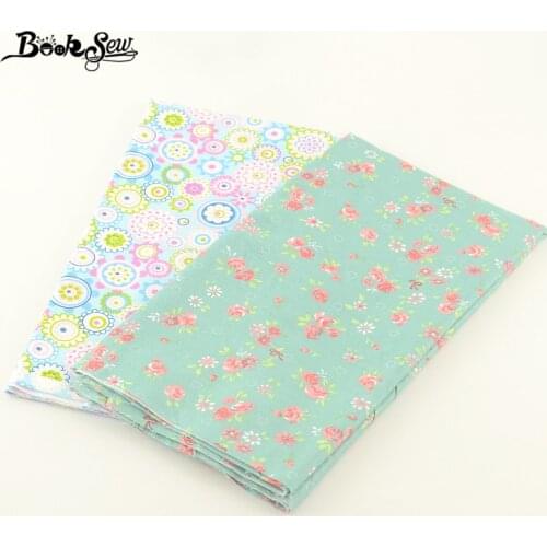 100% Cotton Twill Booksew Fabric Home Textile Quilting Cloth 2 Pcs/lot 50cmx100cm Printed Green Floral Style Patchwork