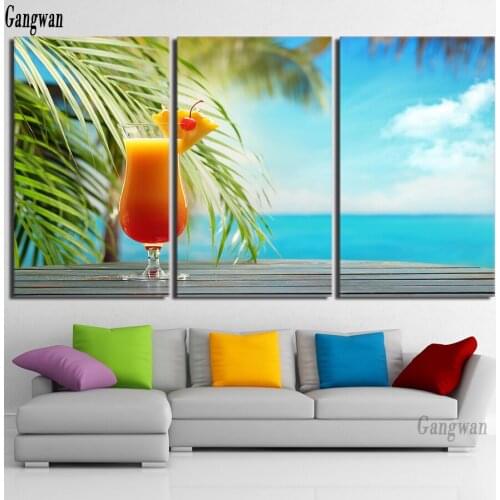 3 pcs Fruit Drink diamond Painting Tropical Beach Seascape Pictures cross stitch kit diamond embroidery 5d icon wall decoration