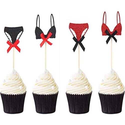 40Pcs Underwear Cupcake Toppers Sexy Themed Glitter Cake Topper Fashion Wedding Bachelorette Party Food Decoration Supplies