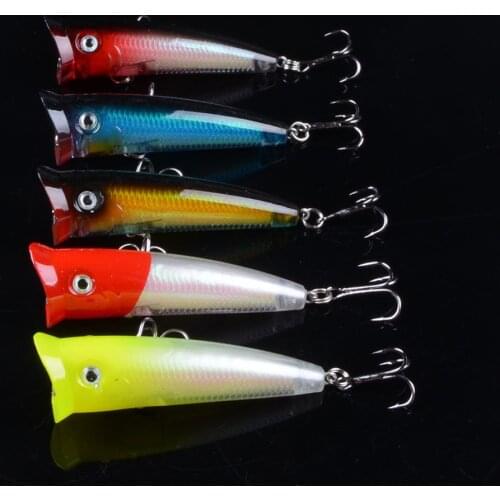5Pcs Popular 7.5cm 10.4g Popper Fishing Lure Hard Artificial Bait with 2 Treble Hooks Fishing Wobblers Crankbait Pesca Iscas