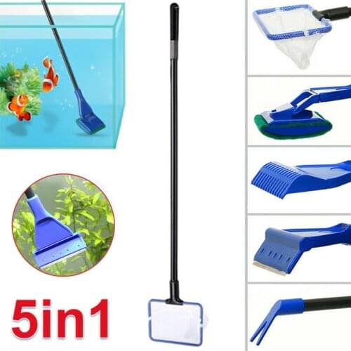 5 in 1 Aquarium Fish Tank Cleaning Brush Water Scraper Fork Rake Net Tools Kit Glass Fish Tank Cleaning Tools