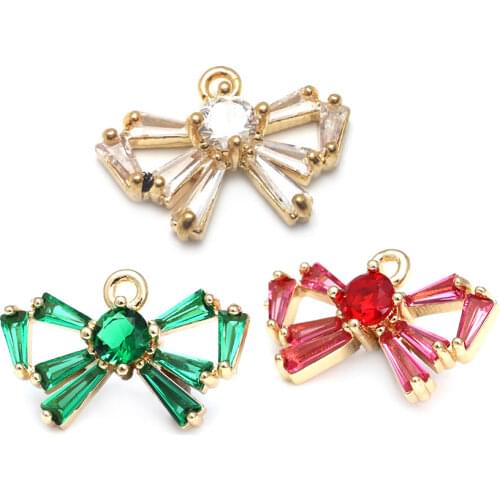 36443)6PCS 17x12MM 24K Champagne Gold Color Brass with Zircon Bow Charms Pendants High Quality Diy Jewelry Findings Accessories