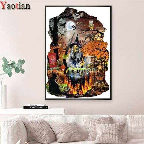 Cartoon witch black cat Diamond Embroidery Handmade Full Square Round Diy Diamond Painting sticker,Mosaic Picture of Rhinestones