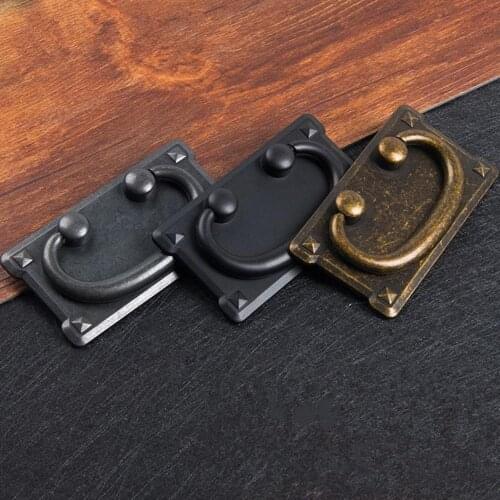 American cabinet pull ring cabinet flat handle black drawer retro European antique copper square wardrobe door small handle