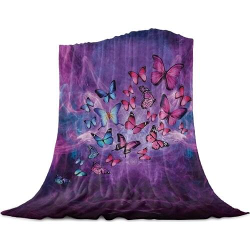 Butterfly Abstract Purple Background Light Thin Flannel Blanket Custom Warm Soft Blankets Throw on Sofa Bed Travel Bedspread