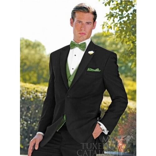 Free Shipping 4 Pieces Black New Fashion Mens Bridegroon Business Dress 2 buttons wedding suit for men New designs groom Dresses